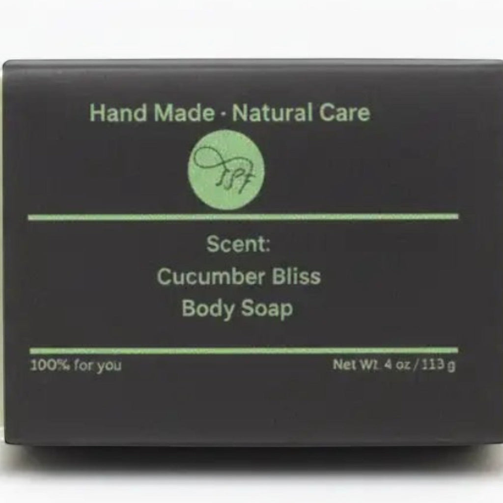 Infinite Storefront Cucumber Bliss handmade natural body soap in green and black packaging made for gentle everyday cleansing.
