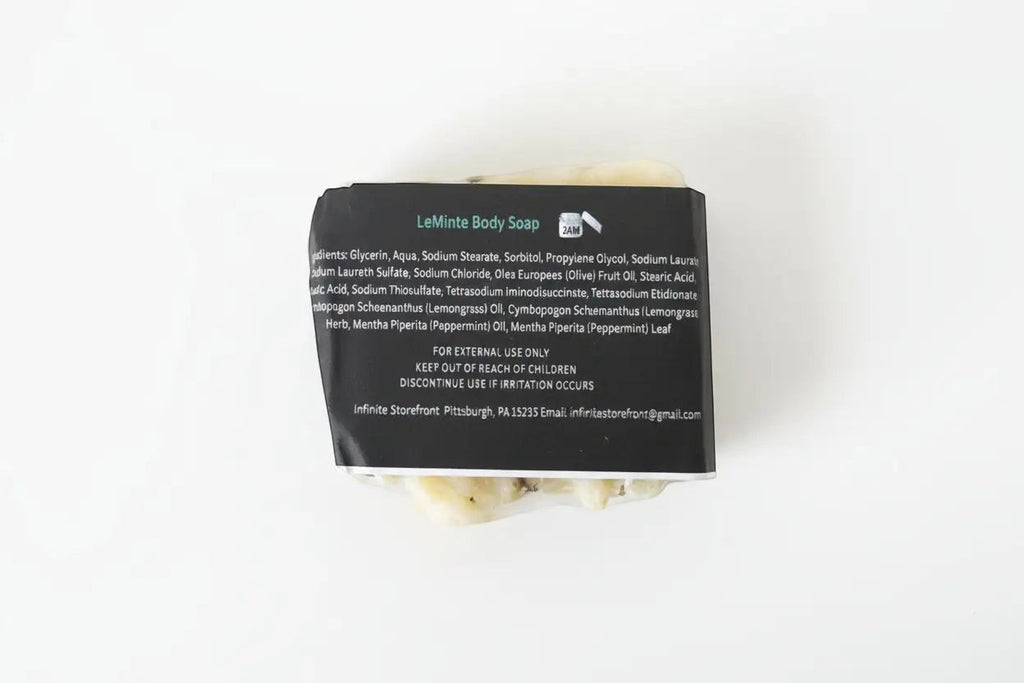 Plant based LeMinte handmade soap made with lemongrass, peppermint, olive oil, and coconut oil.